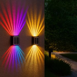 Solar wandlamp - 10-12h gebruiksduur, dubbele bundel, IP65, RGB | ORALUMI